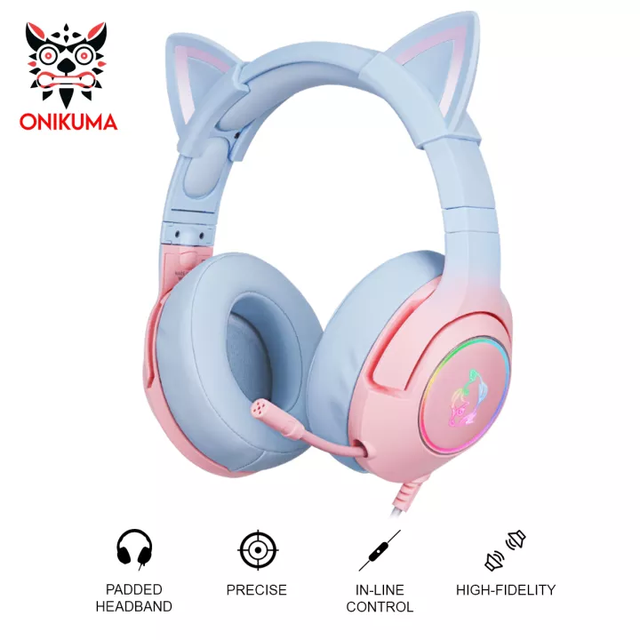 K9 Pink Cute Cat Ear Headphone with Pro Mic