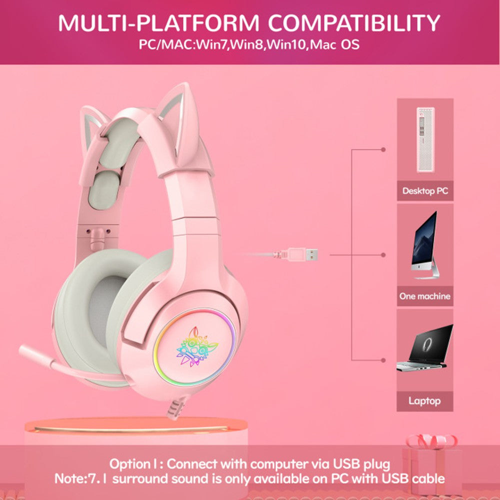 K9 Pink Cute Cat Ear Headphone with Pro Mic