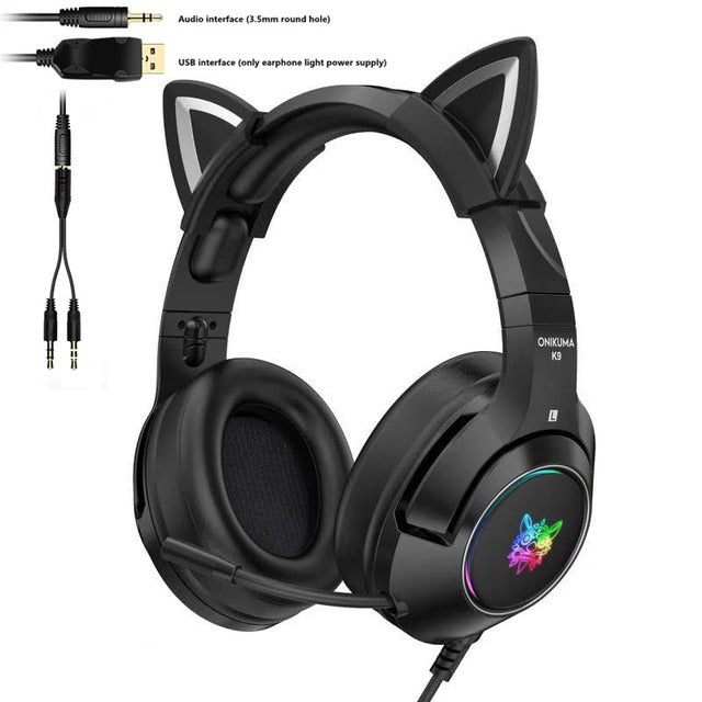 K9 Pink Cute Cat Ear Headphone with Pro Mic