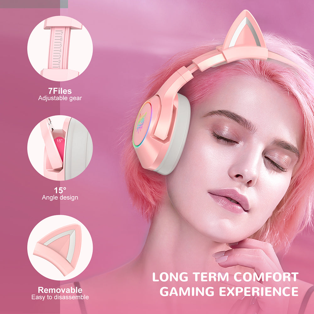 K9 Pink Cute Cat Ear Headphone with Pro Mic